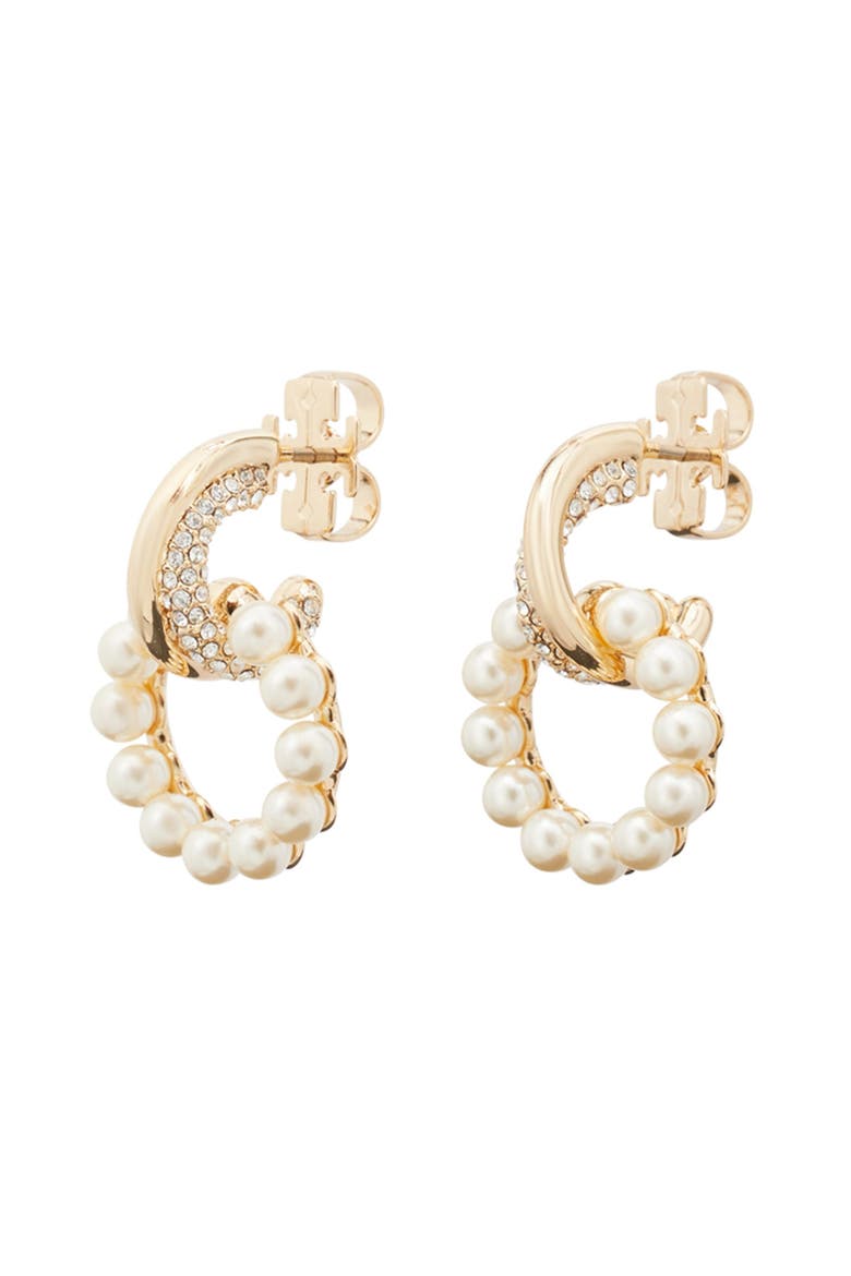 Moondance Faux Pearl Doorknocker Earrings, Main, color, TORY GOLD / CREAM / CRYSTAL