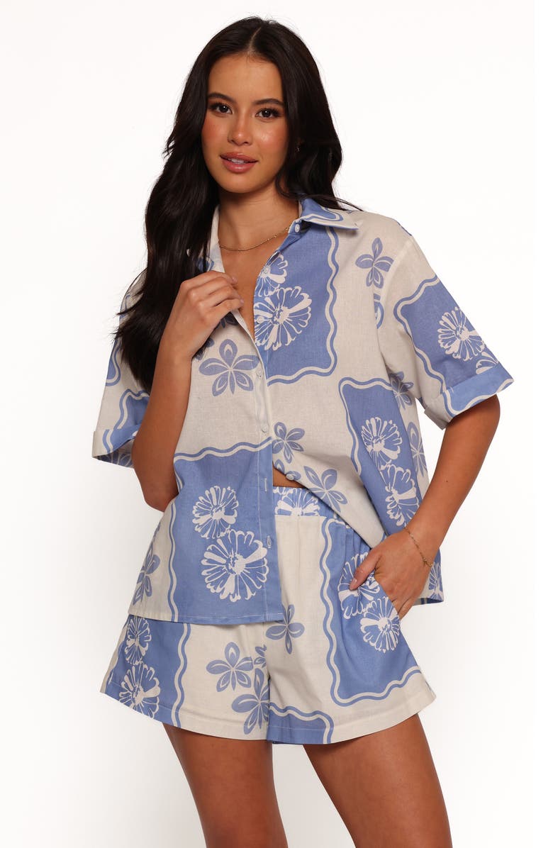 Petal & Pup Shellie Print Pull-On Shorts, Alternate, color, Blue Dahlia