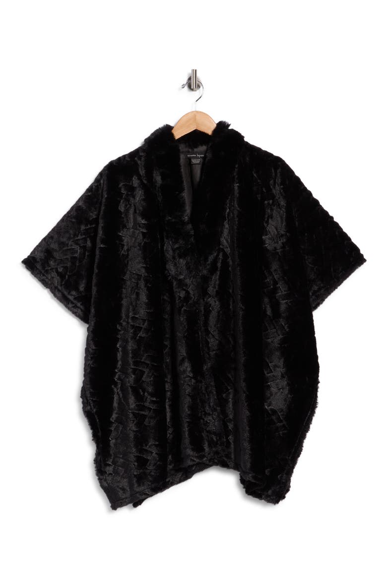 Ribbed Cardigan Poncho, Main, color, BLACK