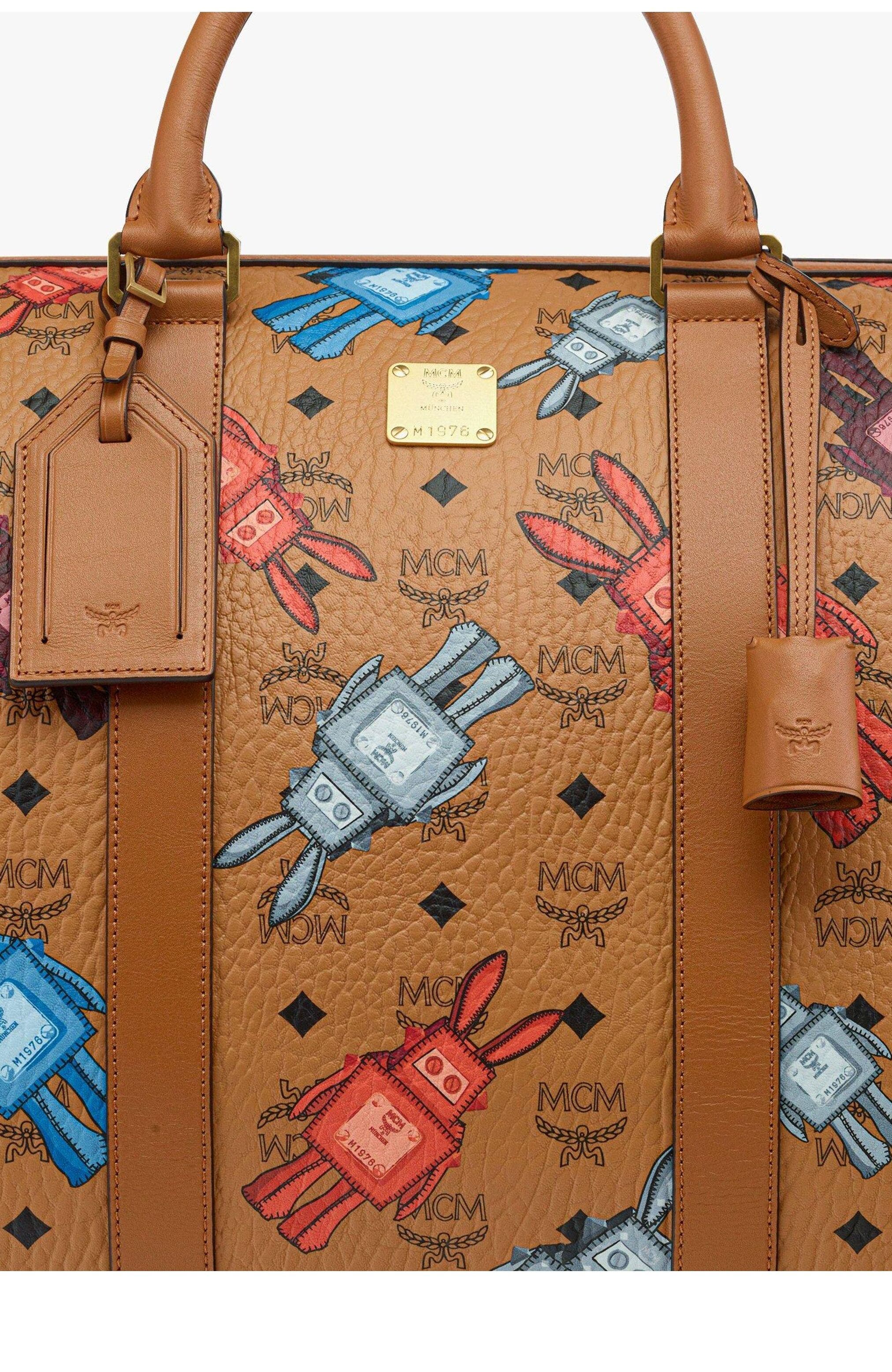 MCM X-Large Ottomar Weekender Bag in Rabot Visetos, Alternate, color, Cognac