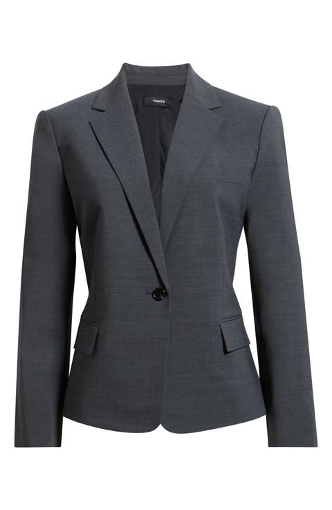 Slim Fit Stretch Wool One Button Blazer
