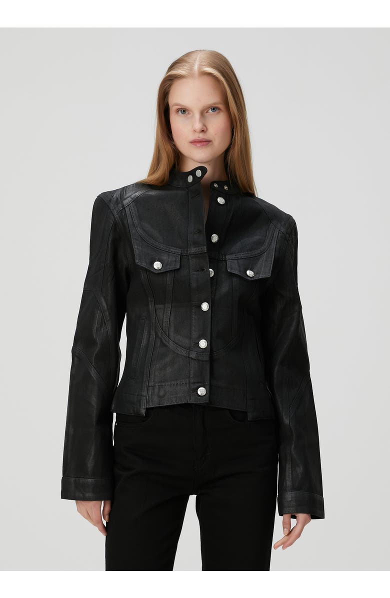 PCFG Pure Cotton Shiny Coated Women Denim Jacket, Alternate, color, Black