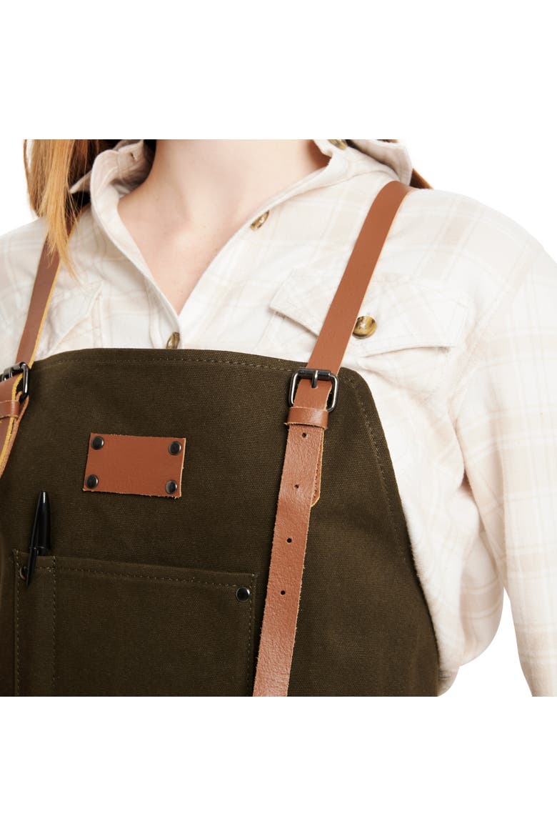 Waxed Canvas Work Apron with Leather Straps & Utility Pockets, Alternate, color, Olive Green