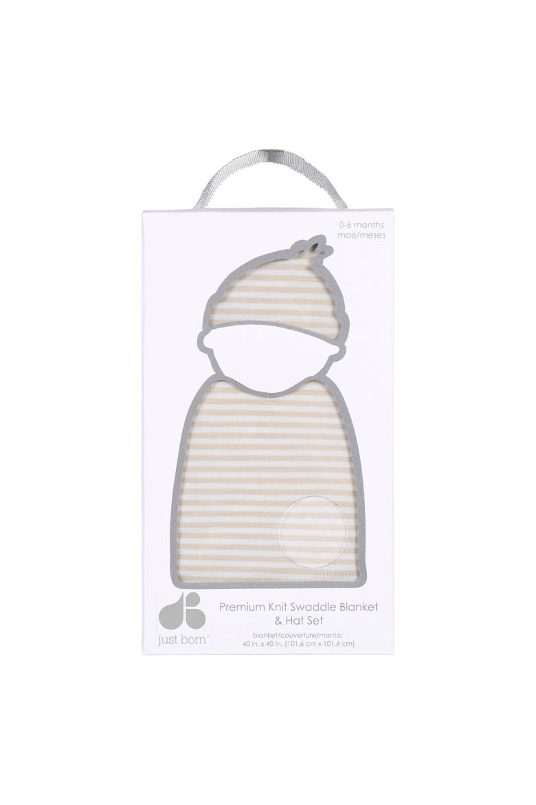 Swaddle Blanket & Hat Set, One Size, Alternate, color, Tan Stripe