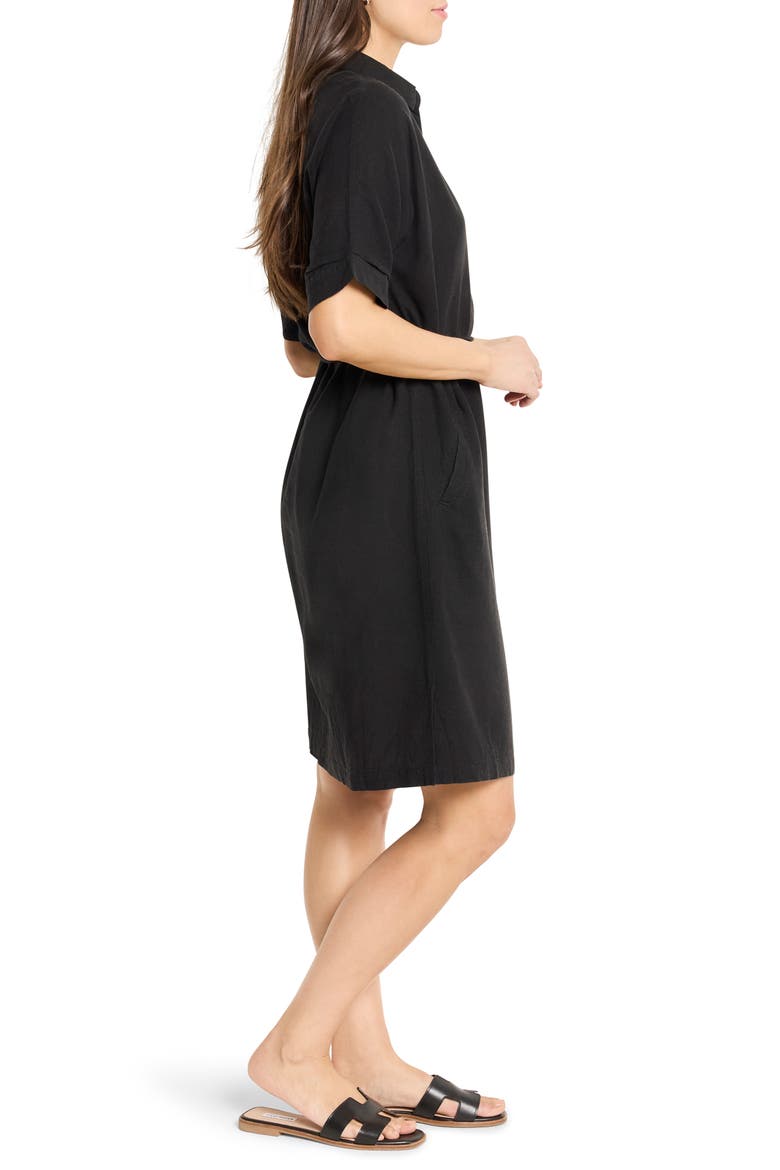 Rumba Tie Belt Linen Blend Shirtdress, Alternate, color, BLACK ONYX