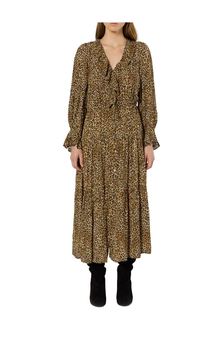 GERARD DAREL Lyza Ruffled V-Neck Midi Dress, Alternate, color, Brown