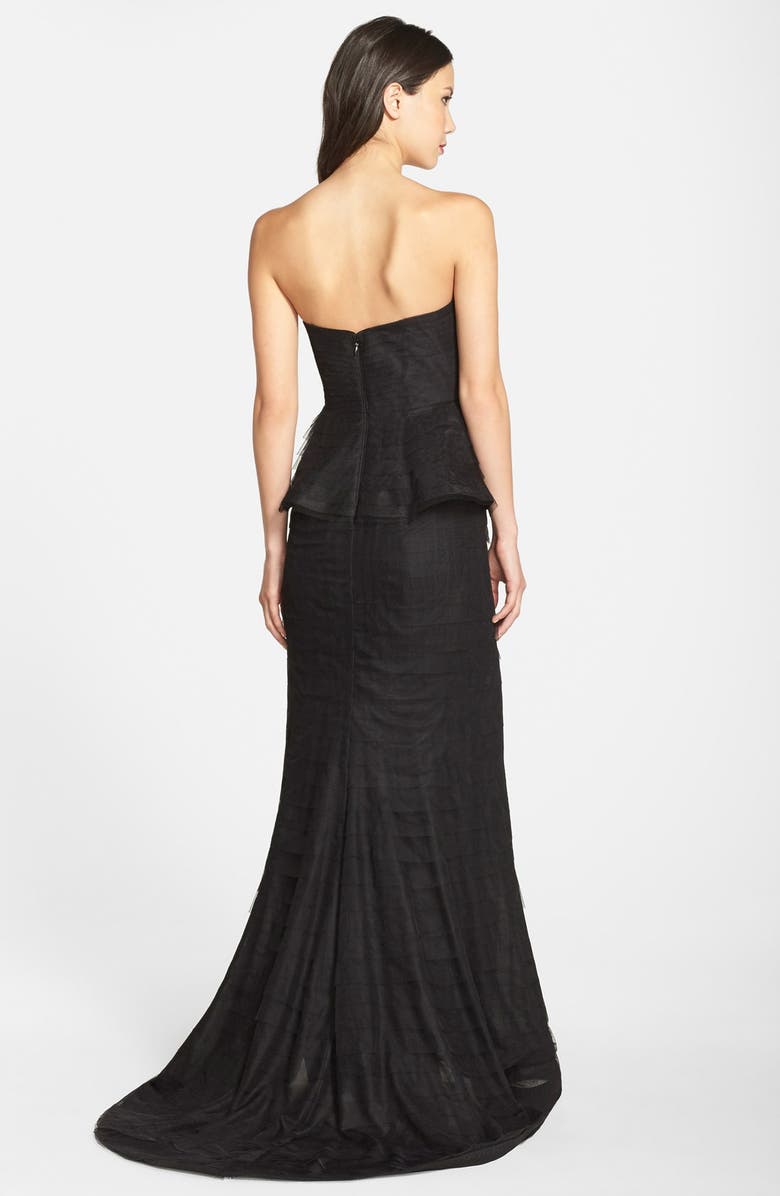 Adrianna Papell Shutter Pleat Mesh Peplum Gown, Alternate, color, 