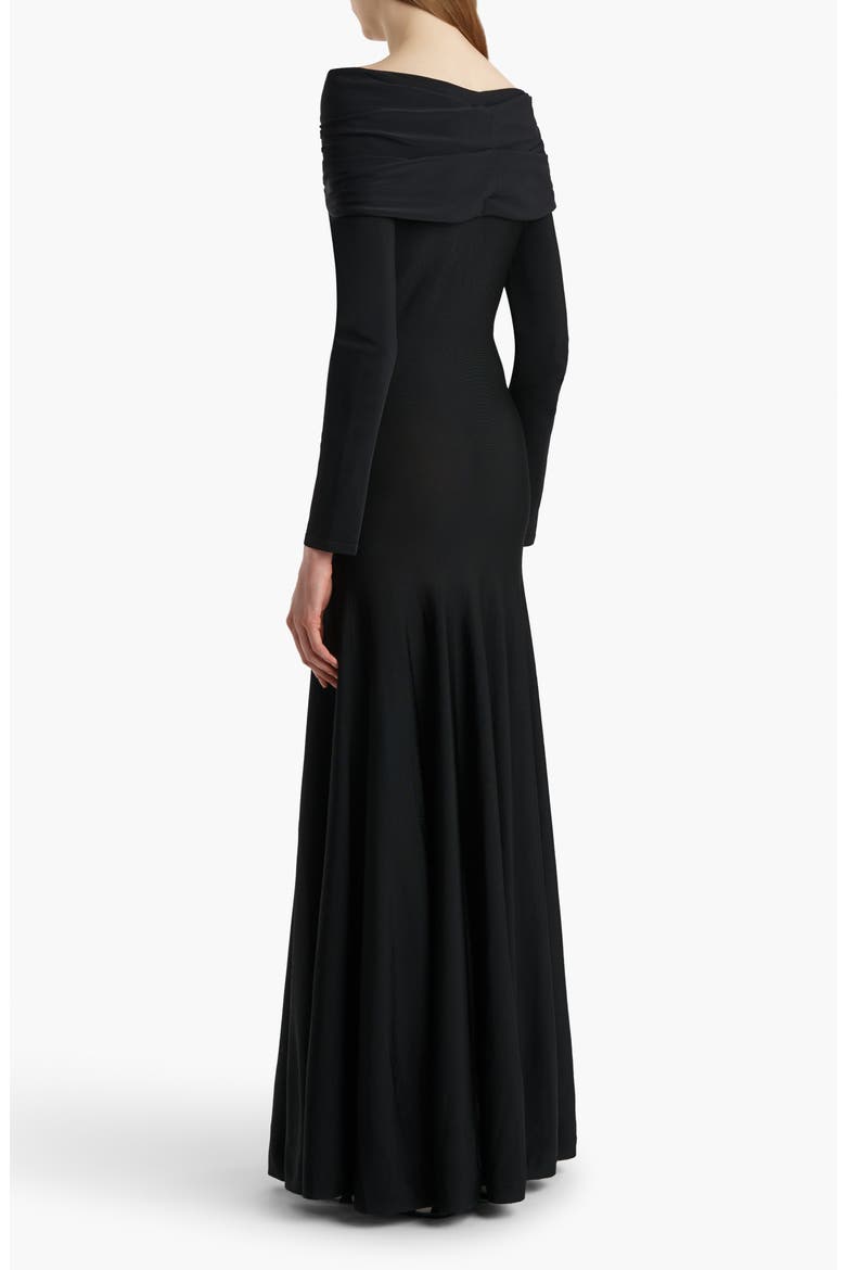 Genesis Off The Shoulder Long Sleeve Gown, Alternate, color, BLACK