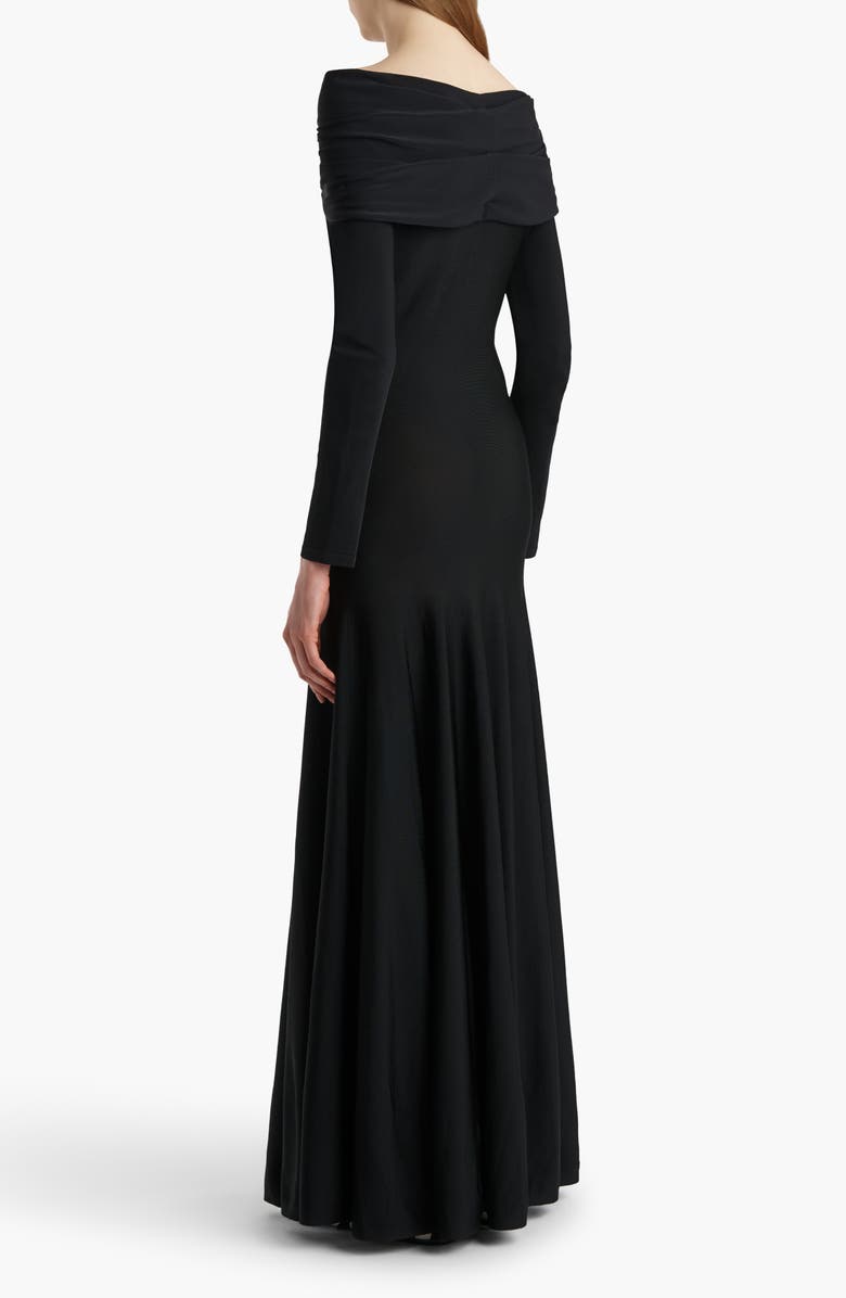 Khaite Genesis Off The Shoulder Long Sleeve Gown, Alternate, color, Black