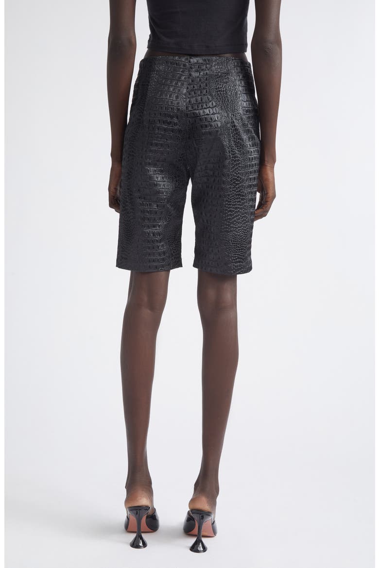 Bella Croc Embossed Faux Leather Bermuda Shorts, Alternate, color, BLACK