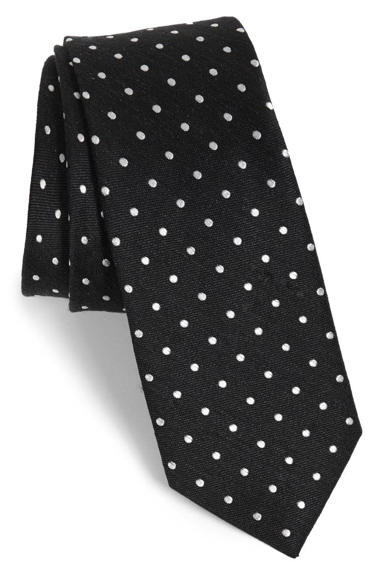 Dot Silk & Linen Tie, Main, color, BLACK