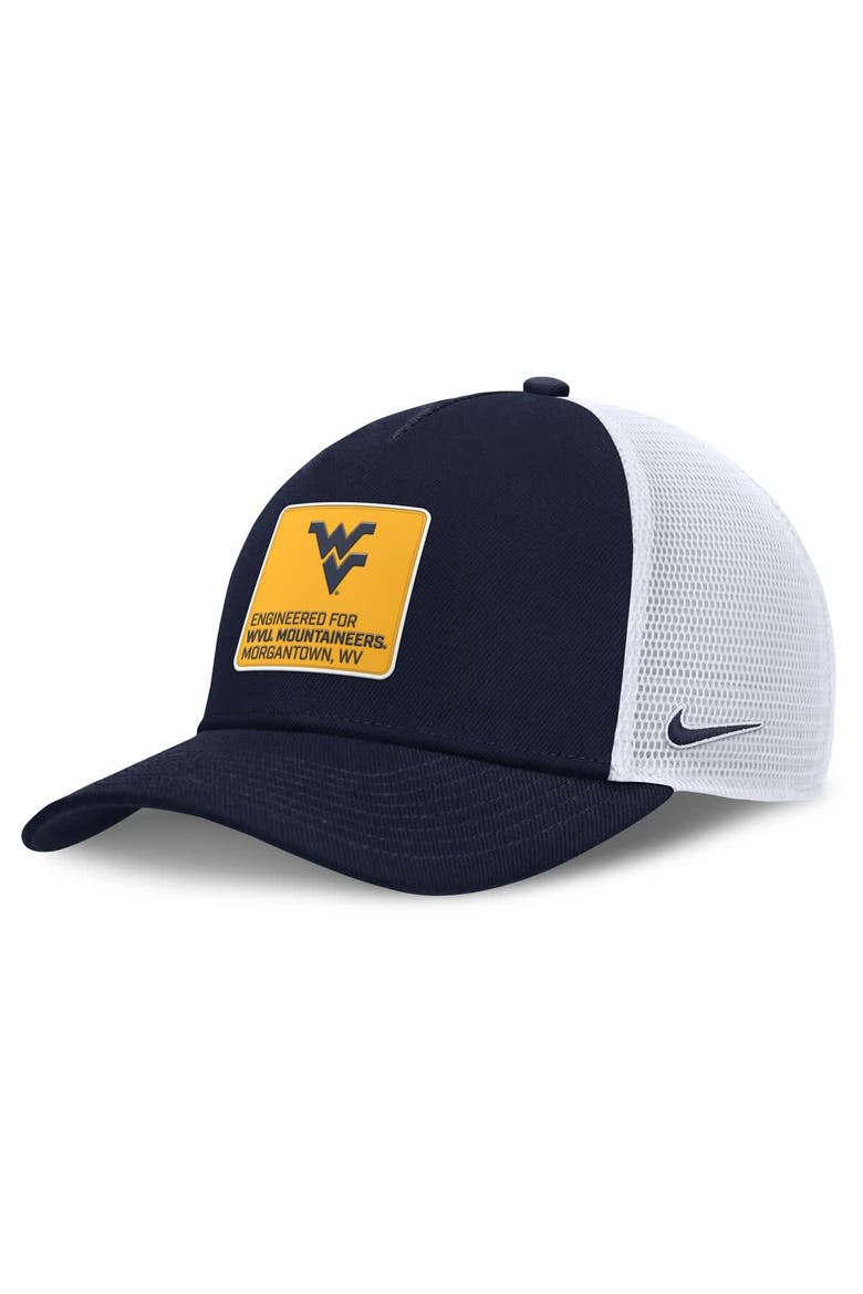 Men's Nike  Navy/White West Virginia Mountaineers 2025 On-Field Rise Engineered Trucker Adjustable Hat, Main, color, Navy