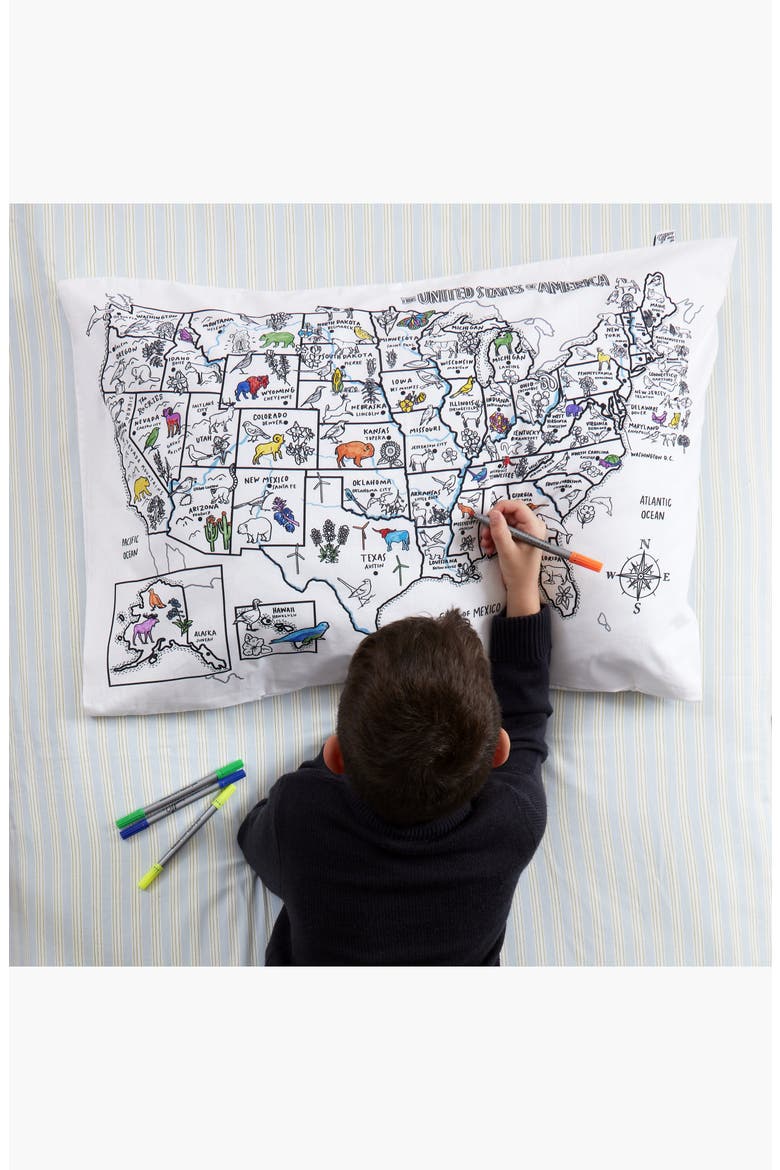 Color Your Own Pillowcase US Map, Alternate, color, White