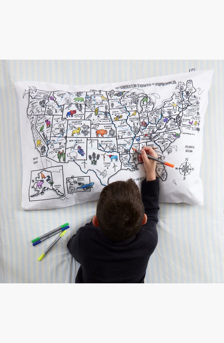 Eat Sleep Doodle Color Your Own Pillowcase US Map, Alternate, color, White