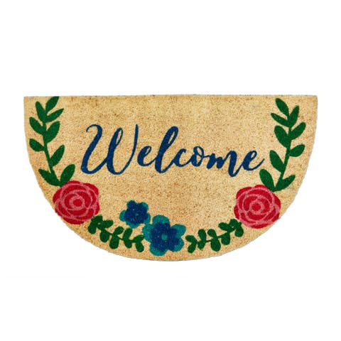 Welcome Flower Garland Non-Slip Coir Mat Multi Coir Everyday
