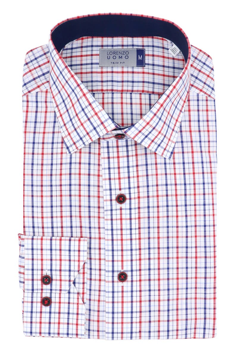 Check Print Trim Fit Long Sleeve Cotton Button-Up Shirt, Alternate, color, WHITE/ NAVY/ RED