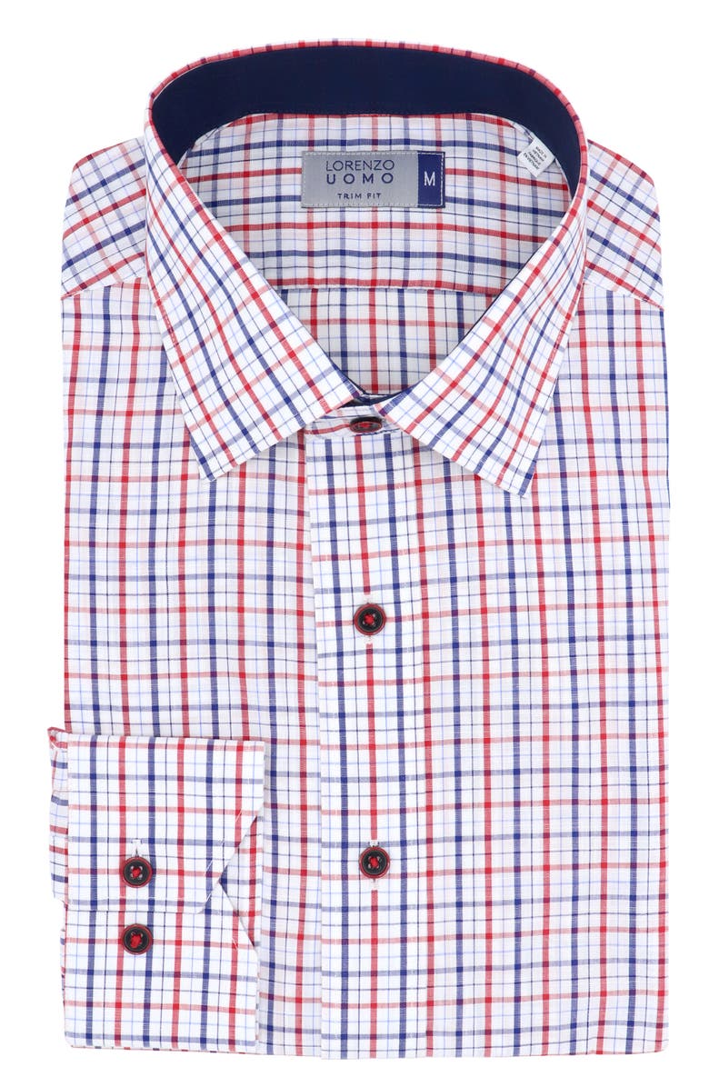 Lorenzo Uomo Check Print Trim Fit Long Sleeve Cotton Button-Up Shirt, Alternate, color, White/ Navy/ Red