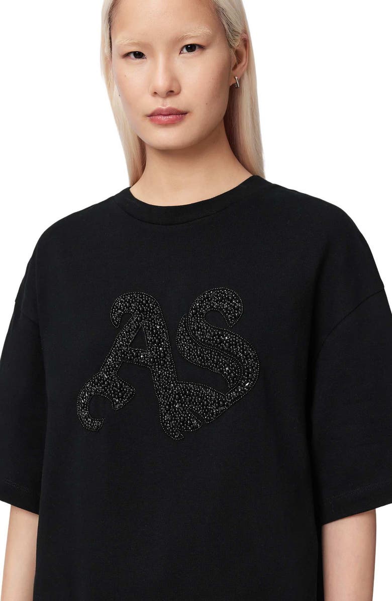 AllSaints Icon Amelie Oversize Rhinestone Cotton T-Shirt, Alternate, color, Black