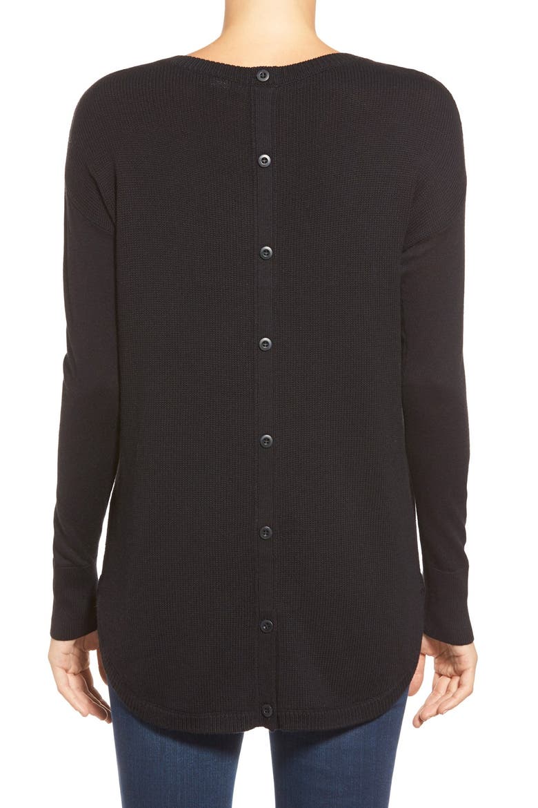 Button Back Tunic Sweater, Alternate, color, BLACK