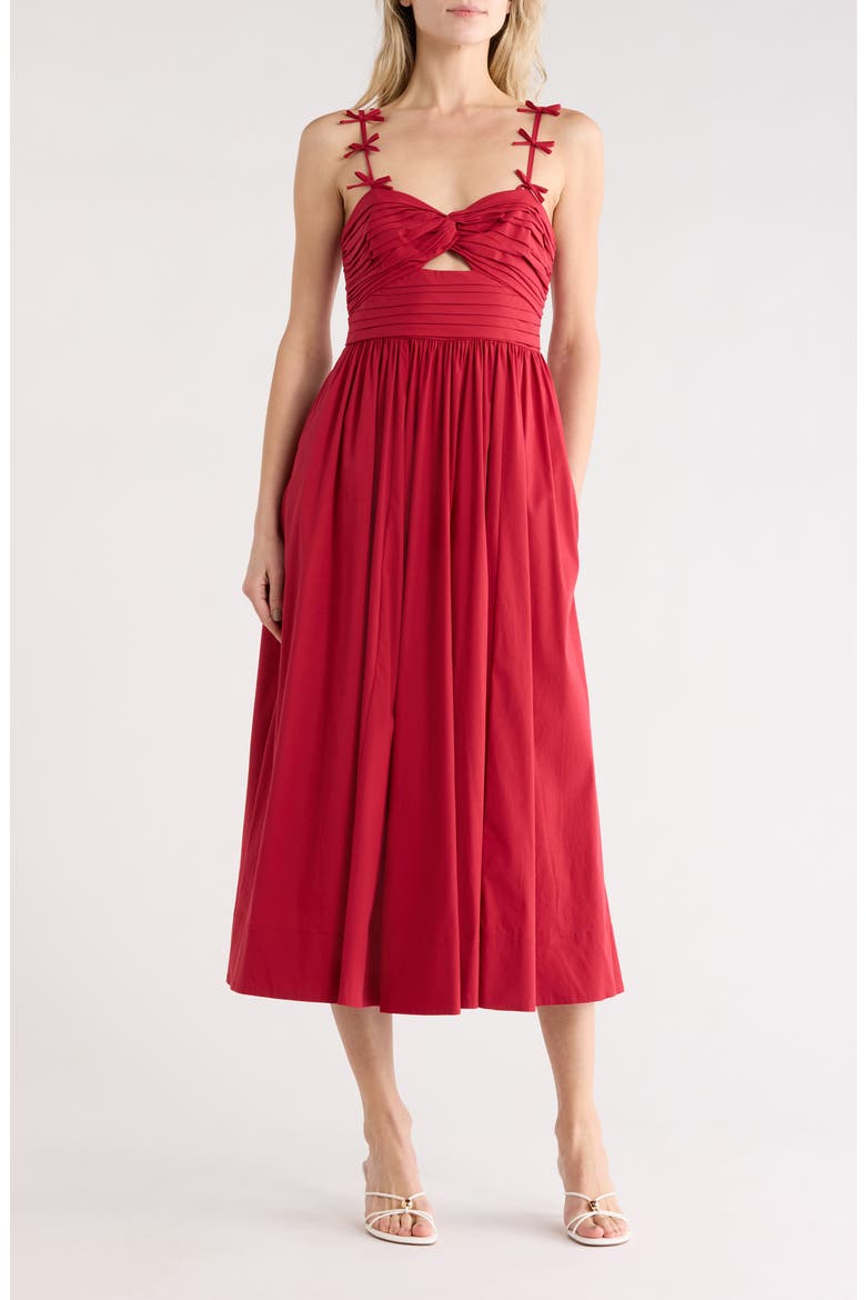 Agnes Bow Strap Pleated Fit & Flare Dress, Main, color, CHERRY ROSE
