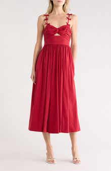 Cinq à Sept Agnes Bow Strap Pleated Fit & Flare Dress