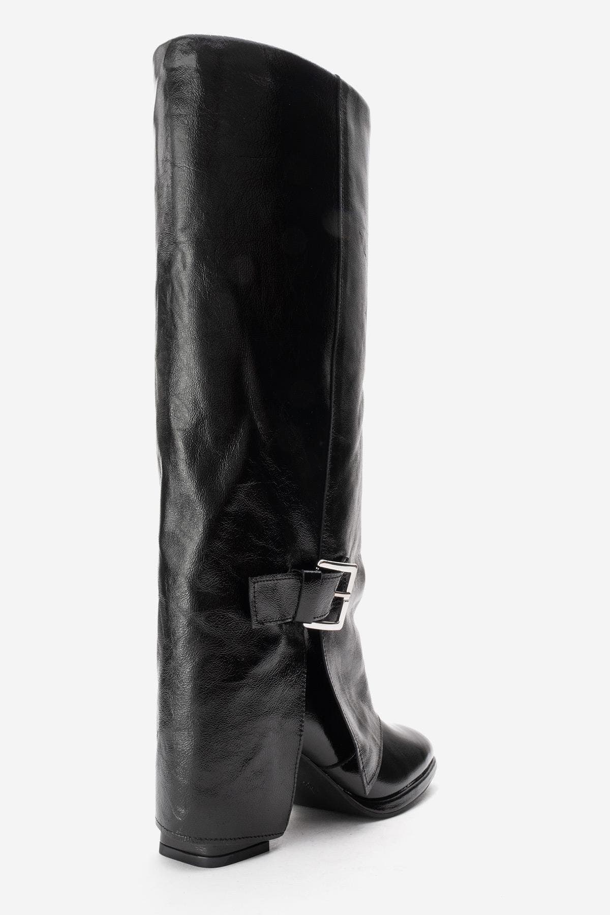 Forever & Always Shoes Lojo Leather Block Heel Boot, Alternate, color, Black Patent