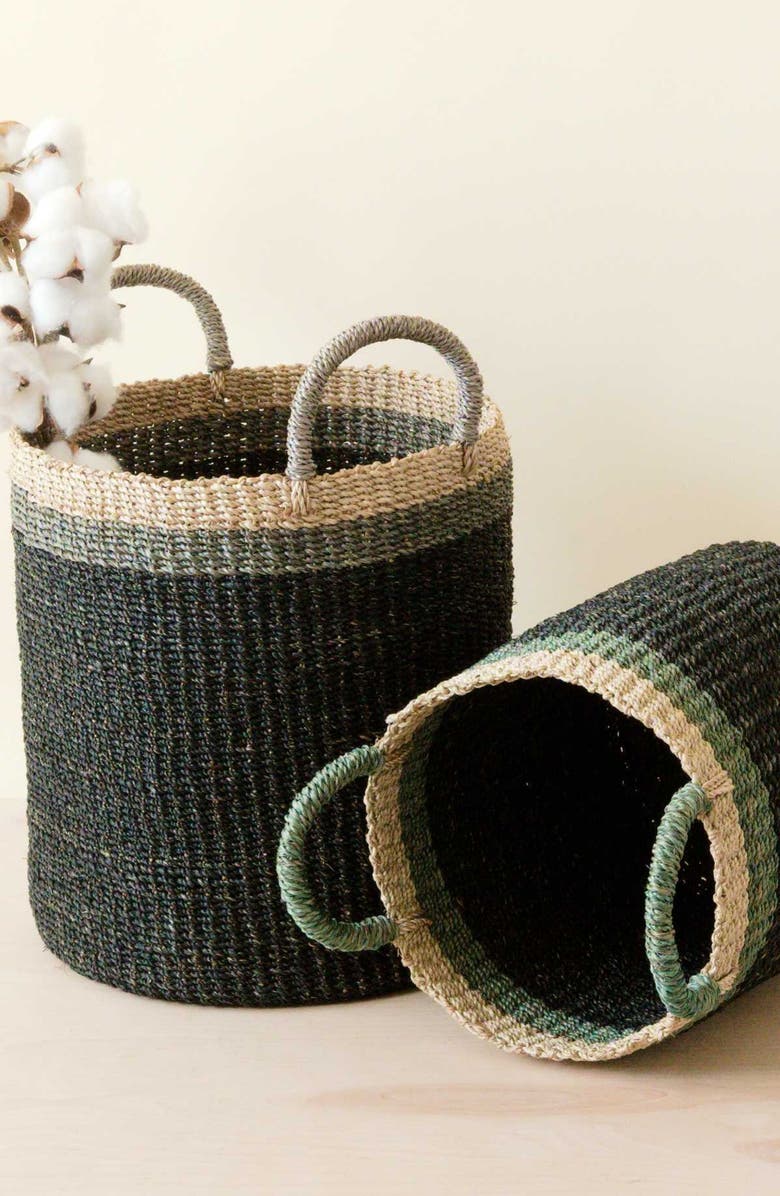 LIKHA Cylinder Floor Basket with Handles, Set of 2, Alternate, color, Black