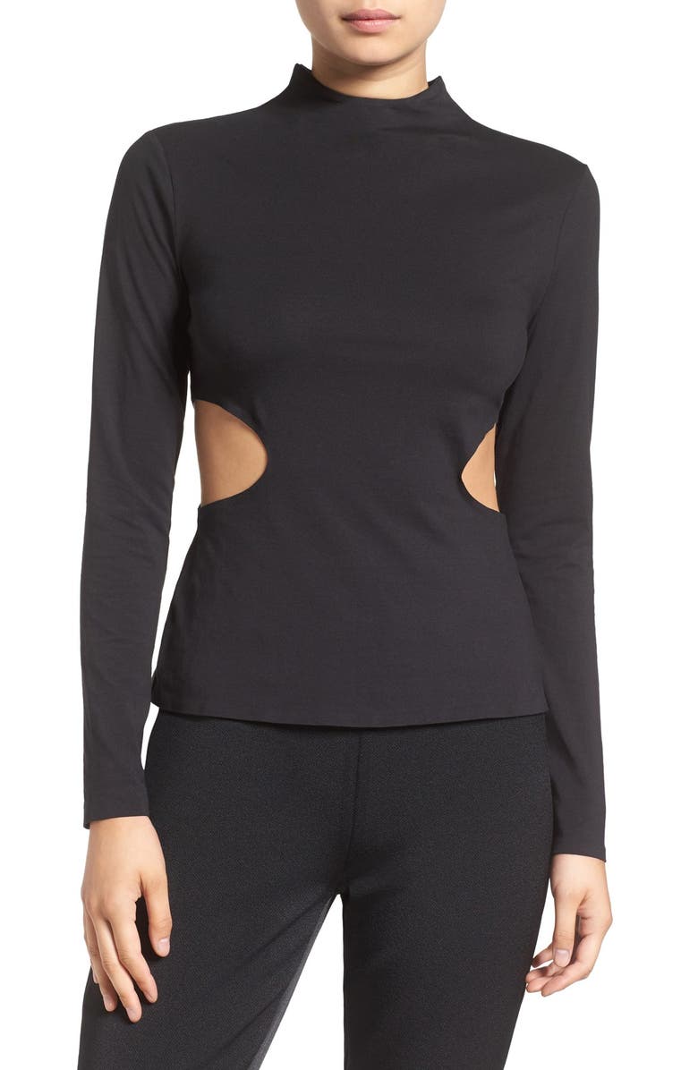 KENDALL + KYLIE Side Cutout Mock Neck Tee, Main, color,