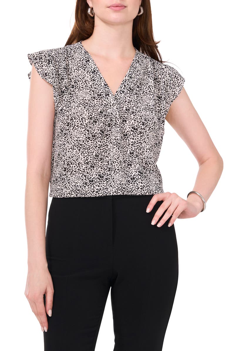 Chaus Print Flutter Sleeve Blouse, Main, color, Black/Ivory