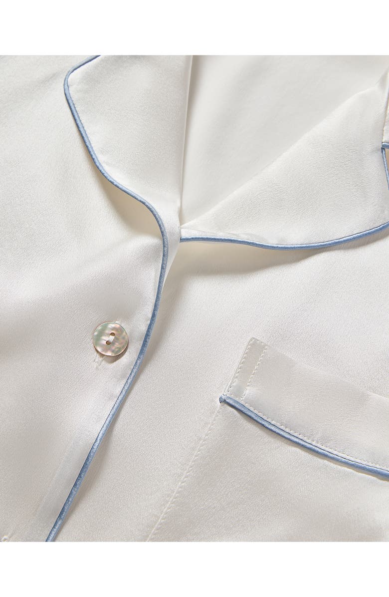 Petite Plume Piped Mulberry Silk Pajamas, Alternate, color, White