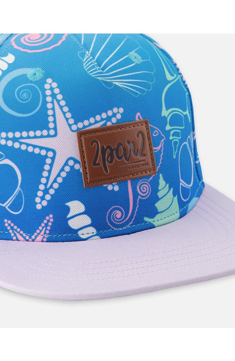 Deux par Deux Flat Brim Shell Print Cap, Alternate, color, Blue Seashell Print
