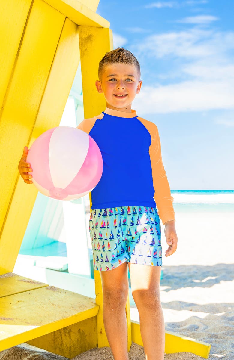 Limeapple Boys Blue and Orange Rashguard - Swim, Alternate, color, Multicolor