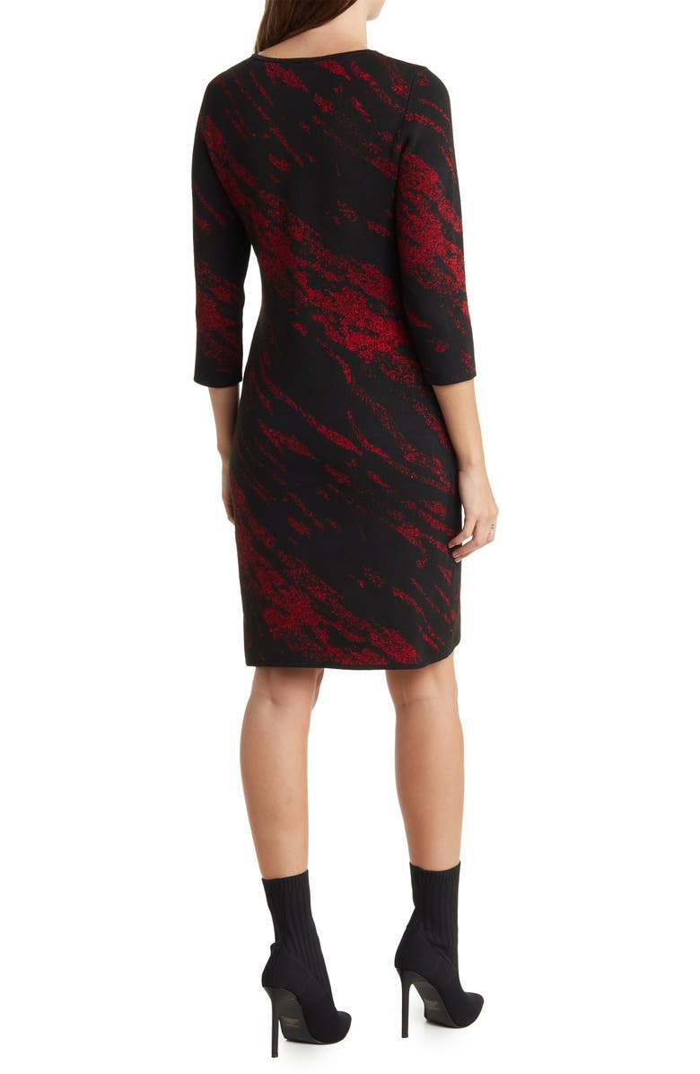 Nina Leonard Marbled Scoop Neck Dress, Alternate, color, Black/Red