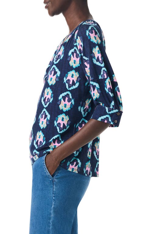 Nic + Zoe Nic+zoe Ocean Batik Elbow Sleeve Top In Indigo Multi