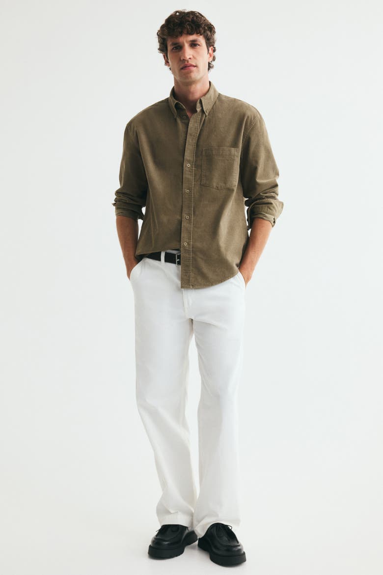 Regular-Fit Corduroy Shirt, Alternate, color, Dark khaki green