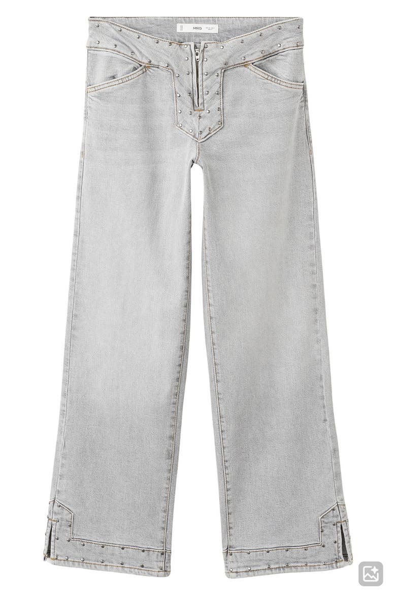 Studded Low Rise Wide Leg Jeans, Alternate, color, DENIM GREY