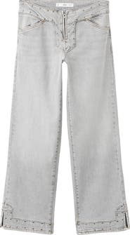 MANGO TEEN Studded Low Rise Wide Leg Jeans
