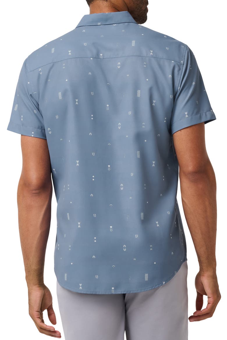 Techwoven Waves Geo Print Short Sleeve Performance Button-Up Shirt, Alternate, color, BLUE HORIZON