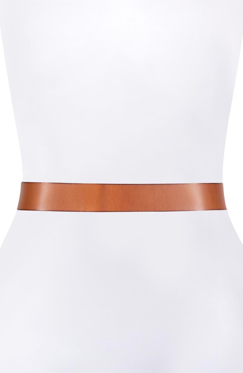 Frye Burnished Leather Belt with Engraved Buckle, Alternate, color,