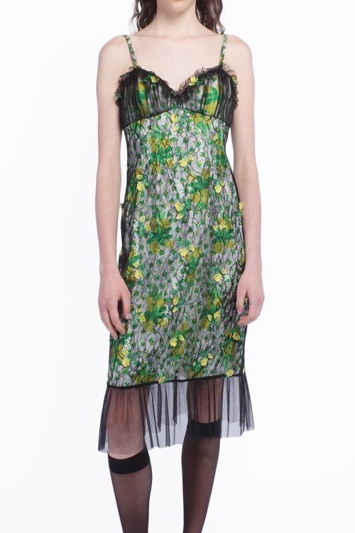 Anna Sui Rosebuds And Lace Combo Dress In Multi