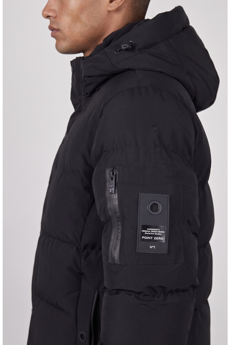 Long Hooded Puffer with Sleeve Pocket, Alternate, color, Black