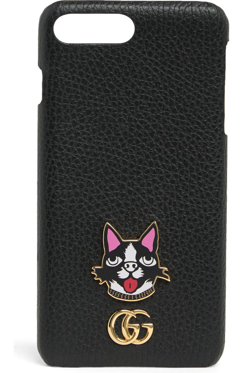 Gucci Leather Phone Case, Main, color, Nero