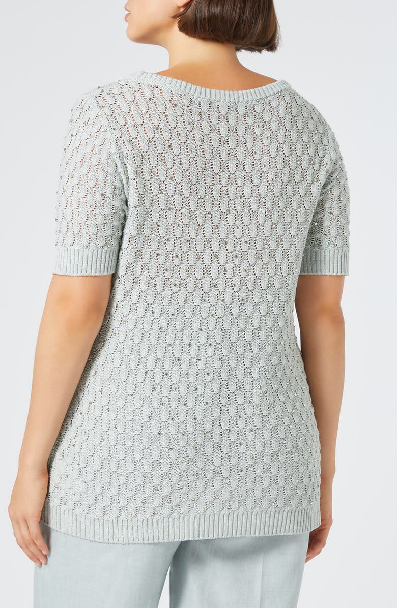 Marina Rinaldi Nerone Crystal Embellished Short Sleeve Sweater, Alternate, color, Sage Green
