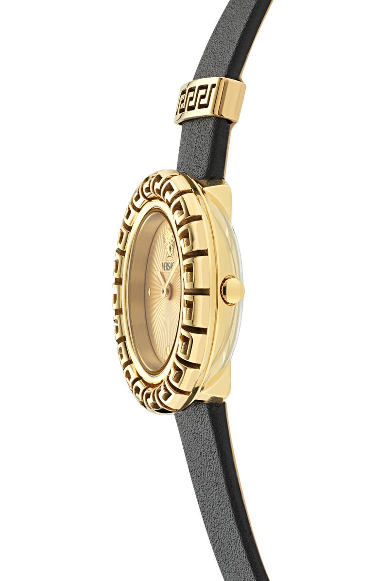 Versace La Greca Leather Strap Watch, 28mm, Alternate, color, 