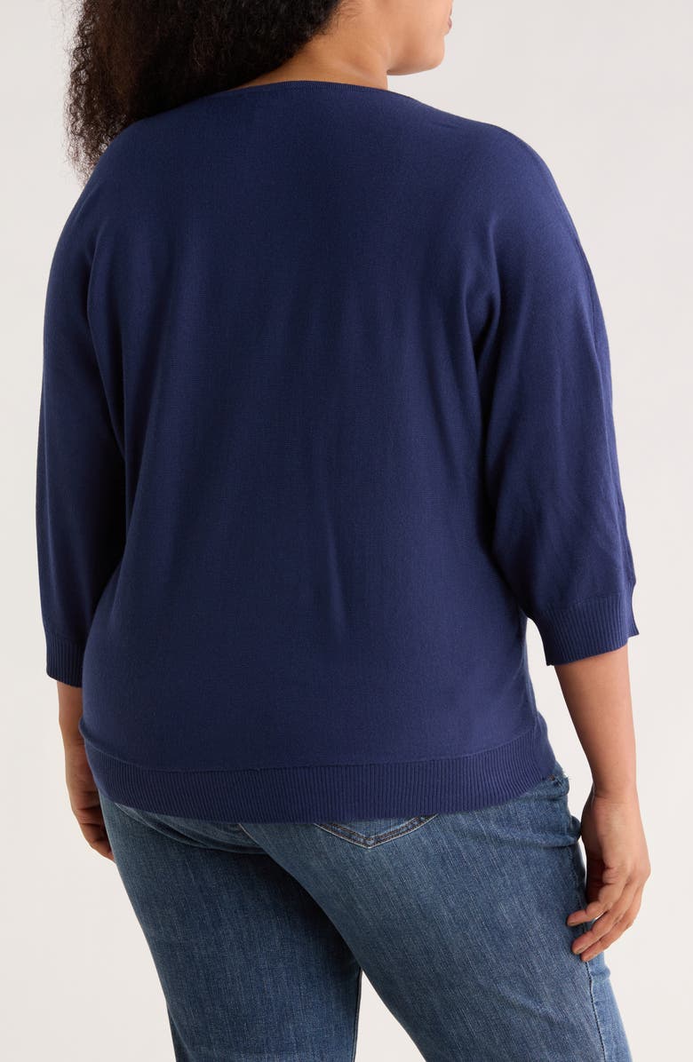 PREMISE STUDIO V-Neck Three-Quarter Sleeve Sweater, Alternate, color, Nightfall