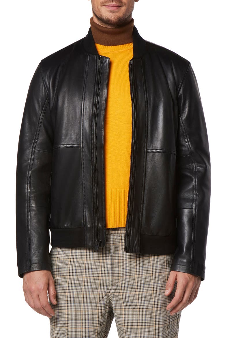 Macneil Leather Bomber Jacket, Main, color, BLACK