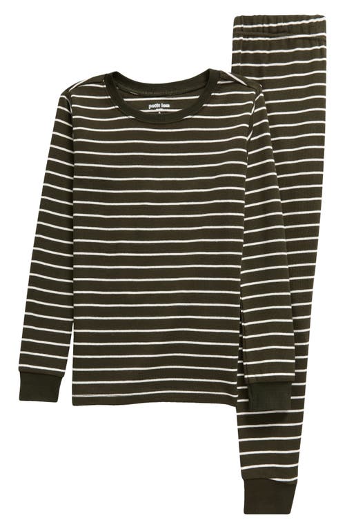 Petit Lem Kids' Stripe Print Organic Cotton Fitted Two-Piece Pajamas in Dark Green 