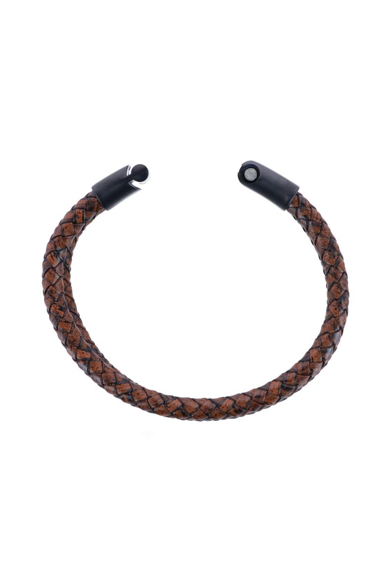 Simple Double Band Braided Secure Clasp Leather Bracelet, Alternate, color, Brown