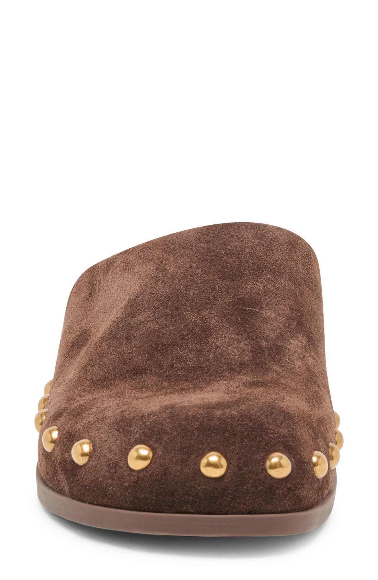Joney Stud Flat Mule, Alternate, color, DARK BROWN SUEDE