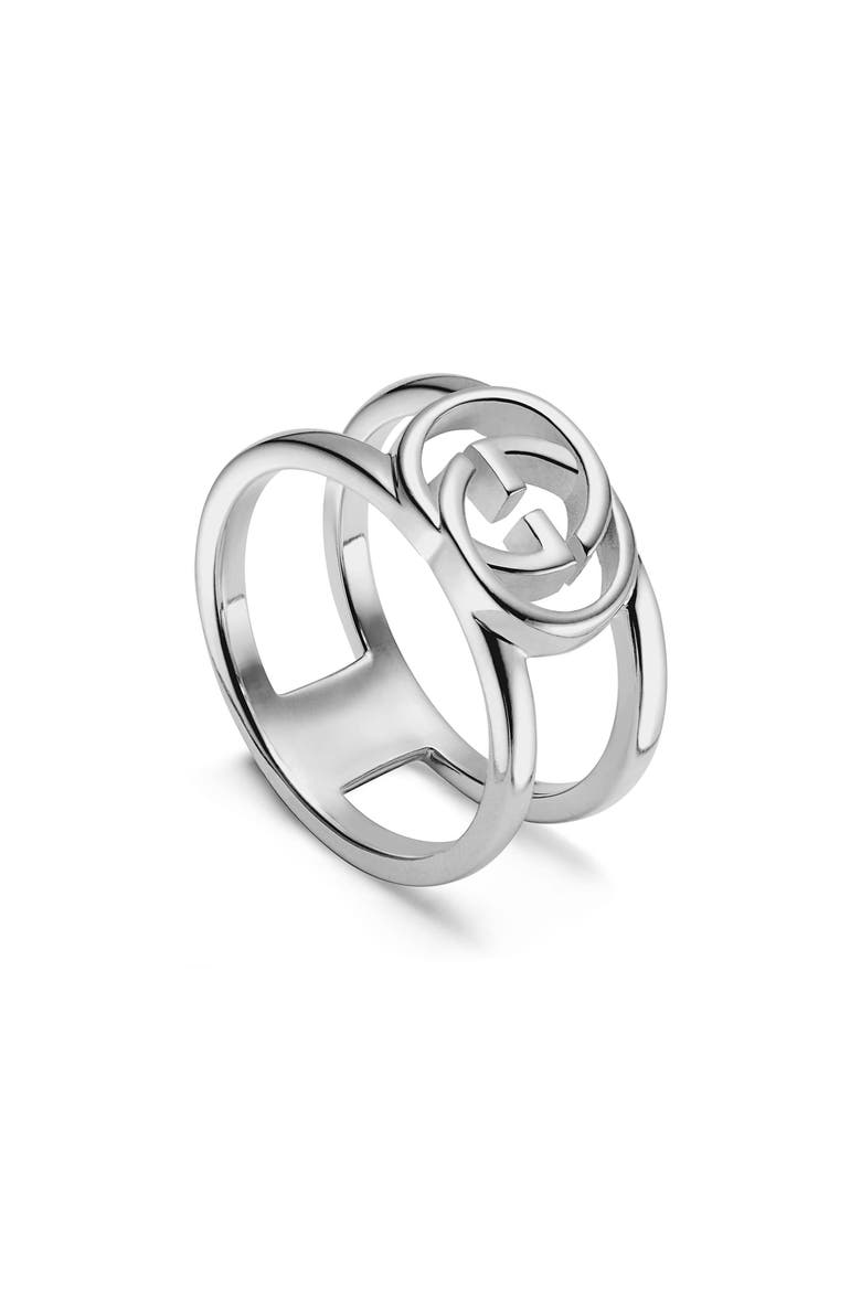 Interlocking G Silver Ring, Main, color, SILVER